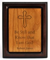 Personalized, Two Toned Plaque, with Cross, Small,   Cherry