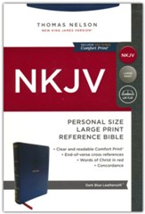 NKJV End-of-Verse Reference Bible, Personal Size, Large Print, Comfort Print--soft leather-look, navy blue - Slightly Imperfect