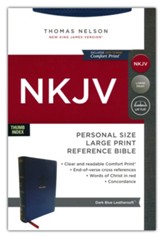 NKJV End-of-Verse Reference Bible, Personal Size, Large Print, Comfort Print--soft leather-look, navy blue  (indexed)