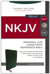 NKJV End-of-Verse Reference Bible, Personal Size, Large Print, Comfort Print--soft leather-look, dark green