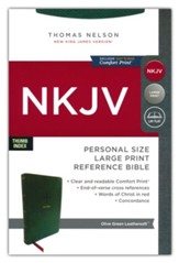 NKJV End-of-Verse Reference Bible, Personal Size, Large Print, Comfort Print--soft leather-look, dark green  (indexed)