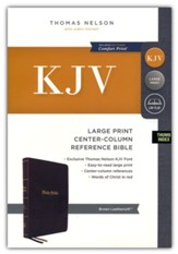 KJV Large Print Center-Column Reference Bible, Comfort Print--soft leather-look, brown (indexed) - Imperfectly Imprinted Bibles