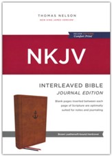 NKJV Interleaved Bible, Journal Edition, Comfort Print-- leathersoft over board, brown - Slightly Imperfect