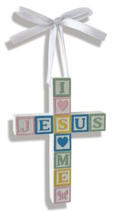 Jesus Loves Me, Block Wall Cross, Pastel Colors
