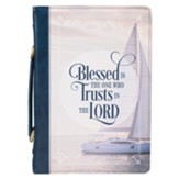Blessed Is the One Who Trusts Bible Cover, Blue, Large