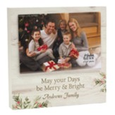 Personalized, Photo Frame with Holly, Merry and Bright, White