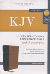 KJV Center-Column Reference Bible with Apocrypha--soft leather-look, brown