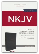 NKJV Compact Center-Column Reference Bible, Comfort Print--genuine leather, black