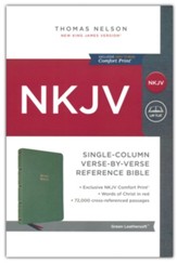 NKJV Single-Column Reference Bible,  Comfort Print--soft leather-look, green