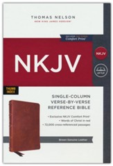 NKJV Single-Column Reference Bible,  Comfort Print--genuine leather, brown (indexed)