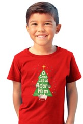 O Come Let Us Adore Him Shirt, Red, Youth Large