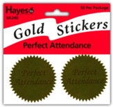 Perfect Attendance Gold Stickers (50 Stickers)