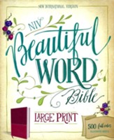 NIV Beautiful Word Large-Print Bible--soft leather-look, cranberry