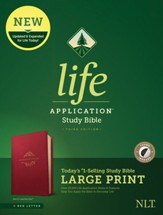 NLT Large-Print Life Application Study Bible, Third Edition--soft leather-look, berry (indexed)