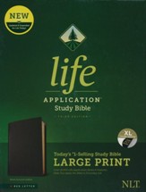NLT Large-Print Life Application Study Bible, Third Edition--genuine leather, black (indexed)