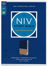 NIV Study Bible, Fully Revised Edition, Comfort Print--soft leather-look, navy/tan (red letter)  - Slightly Imperfect