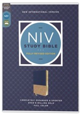 NIV Study Bible, Fully Revised Edition, Comfort Print--soft leather-look, navy/tan (indexed, red letter) - Slightly Imperfect