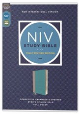 NIV Study Bible, Fully Revised Edition, Comfort Print--soft leather-look, teal/gray (red letter) - Imperfectly Imprinted Bibles