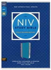 NIV Study Bible, Fully Revised Edition, Comfort Print--soft leather-look, teal/gray (indexed, red letter) - Imperfectly Imprinted Bibles