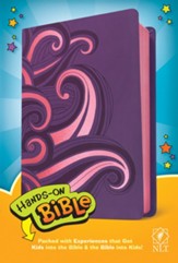 NLT Hands-On Bible--soft leather-look, purple/pink swirls