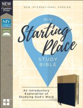 NIV, Starting Place Study Bible, Leathersoft, Blue and Tan, Indexed, Comfort Print - Slightly Imperfect