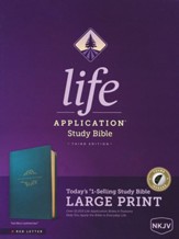 NKJV Life Application Study Bible, Third Edition, Large Print (Red Letter, LeatherLike, Teal Blue, Indexed), LeatherLike, Teal Blue, With thumb index