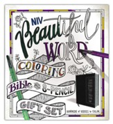 NIV Beautiful Word Coloring Bible and 8-Pencil Gift Set--soft leather-look, brown
