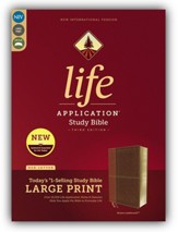 NIV Life Application Study Bible, Third Edition, Large Print, Leathersoft, Brown, Indexed - Imperfectly Imprinted Bibles