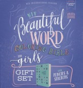 NIV Beautiful Word Coloring Bible for Girls Gift Set--soft leather-look over board, teal