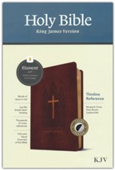 KJV Thinline Reference Bible, Filament Enabled Edition, LeatherLike, Reverent Cross Dark Brown, Indexed - Imperfectly Imprinted Bibles