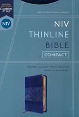 NIV Compact Thinline Bible, Comfort Print--soft leather-look, blue floral - Imperfectly Imprinted Bibles