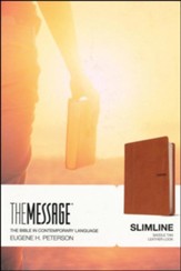 Message Slimline Bible--soft leather-look, brown