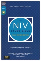 NIV Study Bible, Fully Revised Edition, Genuine Leather  Burgundy (Indexed) CB Exclusive - Imperfectly Imprinted Bibles