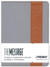 The Message//REMIX Bible--Canvas with leather-look stripe, grey/tan