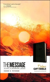 The Message Deluxe Gift Bible, Black/Slate Leather-Look