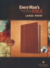 Every Man's Bible NLT, Large Print  (LeatherLike, Pursuit Saddle Tan, Indexed), Leather, imitation, Pursuit Saddle Tan, With thumb index