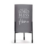 May the Lord Bless Our Humble Home Glass Hurricane Candle Holder, Grey