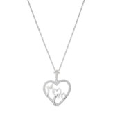 Mom Heart Necklace with CZ Accents and Cross, Silver