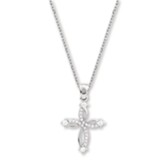 Swirl Cross Necklace with CZ Accents, Silver