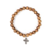 Stretch Bracelet with Olive Wood Beads & Cross Dangle