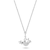 Dove and Olive Branch with Cross and CZ Accents Necklace, Silver