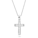 Raised Cross Necklace with CZ Accents, Silver