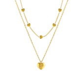 Multi-Layered Hearts and Cross Necklace, Gold