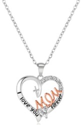 Love You Mom, Heart Pendant with Cross