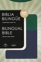 Biblia Bilingüe RVR 1960-NKJV, Piel Italiana Azul y Verde  (RVR 1960-NKJV Bilingual Bible, Leathersoft Blue & Green)