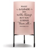 Many Women Do Noble Things Glass Pillar Candle Stand, Pink