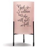 God Is With Her Glass Pillar And Candle Stand, Pink