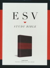ESV Large-Print Study Bible--soft leather-look, forest/tan with trail design