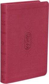 ESV Kid's Thinline Bible--soft leather-look, berry with true vine design - Slightly Imperfect