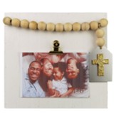 Cross Photo Clip Tag, Wooden With Blessing Bead